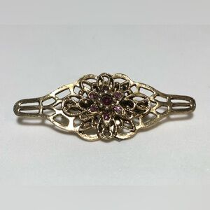 🌹🍃VTG Floral 1980’s Amethyst Crystal Gold-Tone Ornate Collar Brooch / Pin🍃🌹